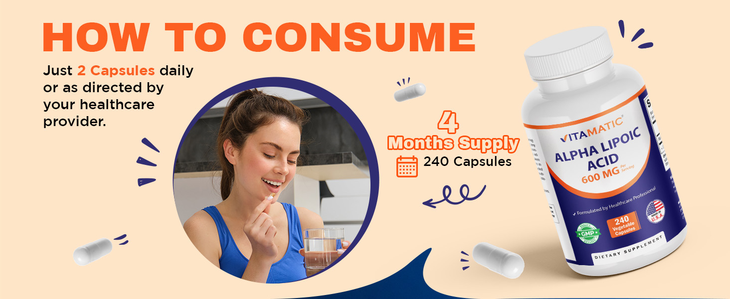 Vitamatic Alpha Lipoic Acid 600 mg Per Serving, 240 Veg Capsules