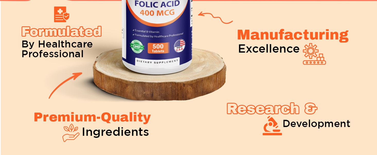 Vitamatic Folic Acid 400 mcg - 500 Vegetarian Tablets - Vitamin B9-2 Pack