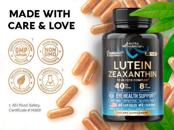 Eye Vitamins - Lutein and Zeaxanthin Supplements - AREDS2 Based - 60 Caps