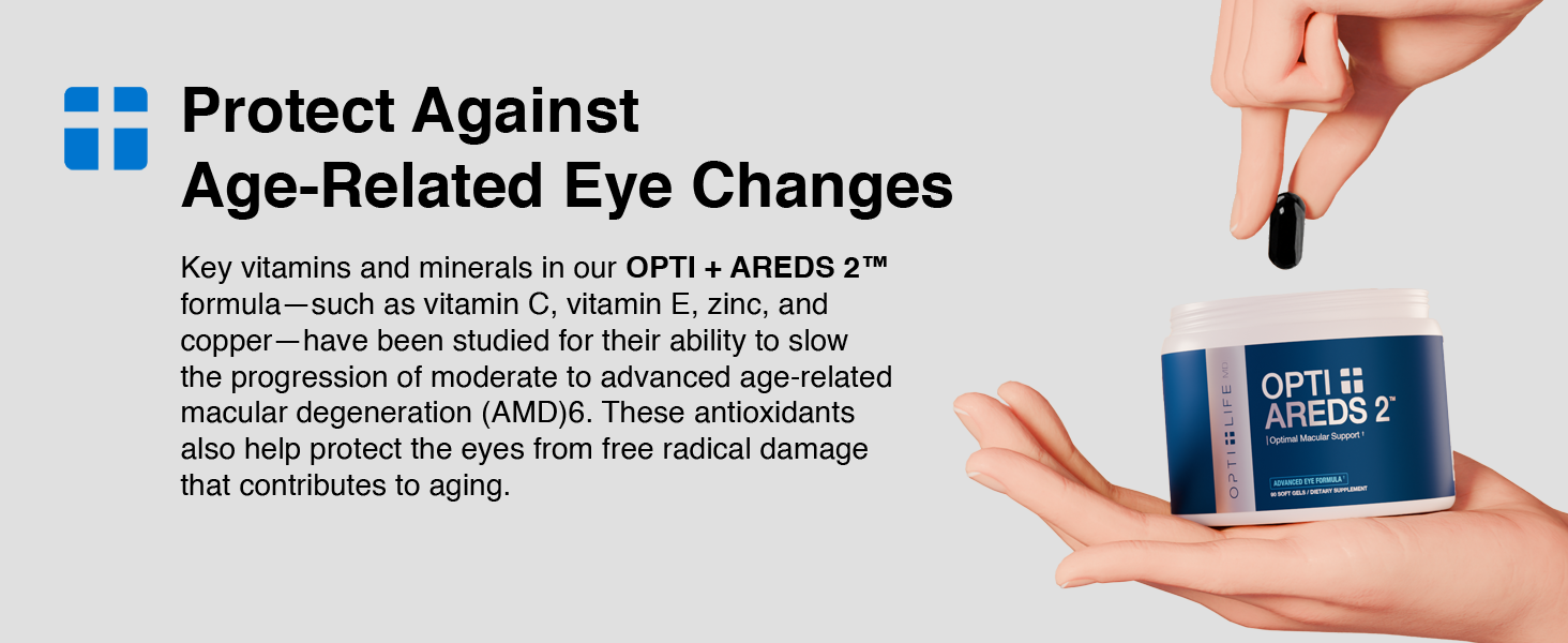 Opti + Life AREDS 2 Formula Eye Vitamins for Adults 50+, 90 Softgels