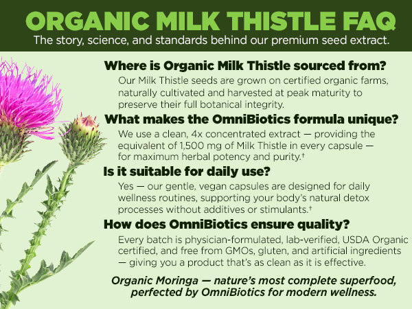 OmniBiotics Organic Milk Thistle Supplement 1500mg – 4X Concentrated Extract with Silymarin – High Potency Liver Detox & Support – 120 Vegan Capsules