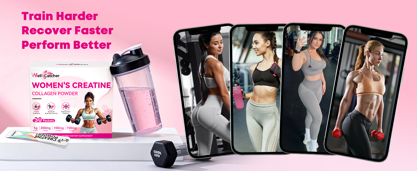 Women‘s Creatine Powder Travel Packets: Creatine Monohydrate Collagen Packs for Pre Workout Muscle Growth & Recovery Skin Elasticity Energy Metabolism with Inositol Beet Root Raspberry Flavor 30 Packs