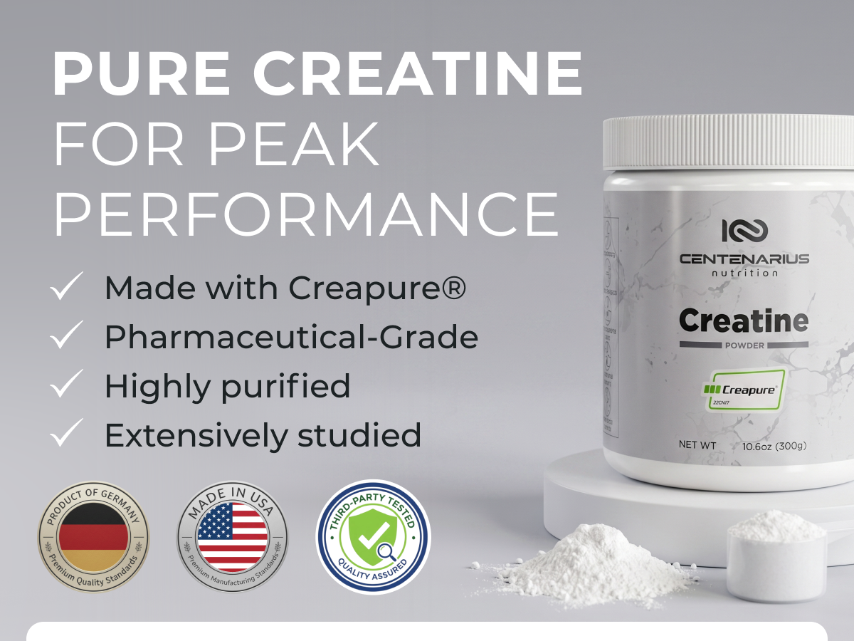 Creapure® Creatine Monohydrate Powder Unflavored 300g | Micronized Creatine Supplement for Men & Women, Supports Strength, Endurance & Muscle Performance | Centenarius Nutrition