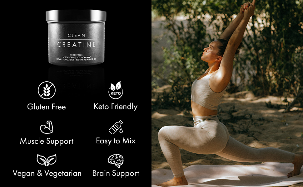 CLEAN Creatine - 100% Creapure® Creatine Monohydrate Powder for Muscle Health, Performance and Cognitive Support | 3rd Party Certified by NSF | 90 Servings | Unflavored | Vegan, Keto, and Gluten-Free
