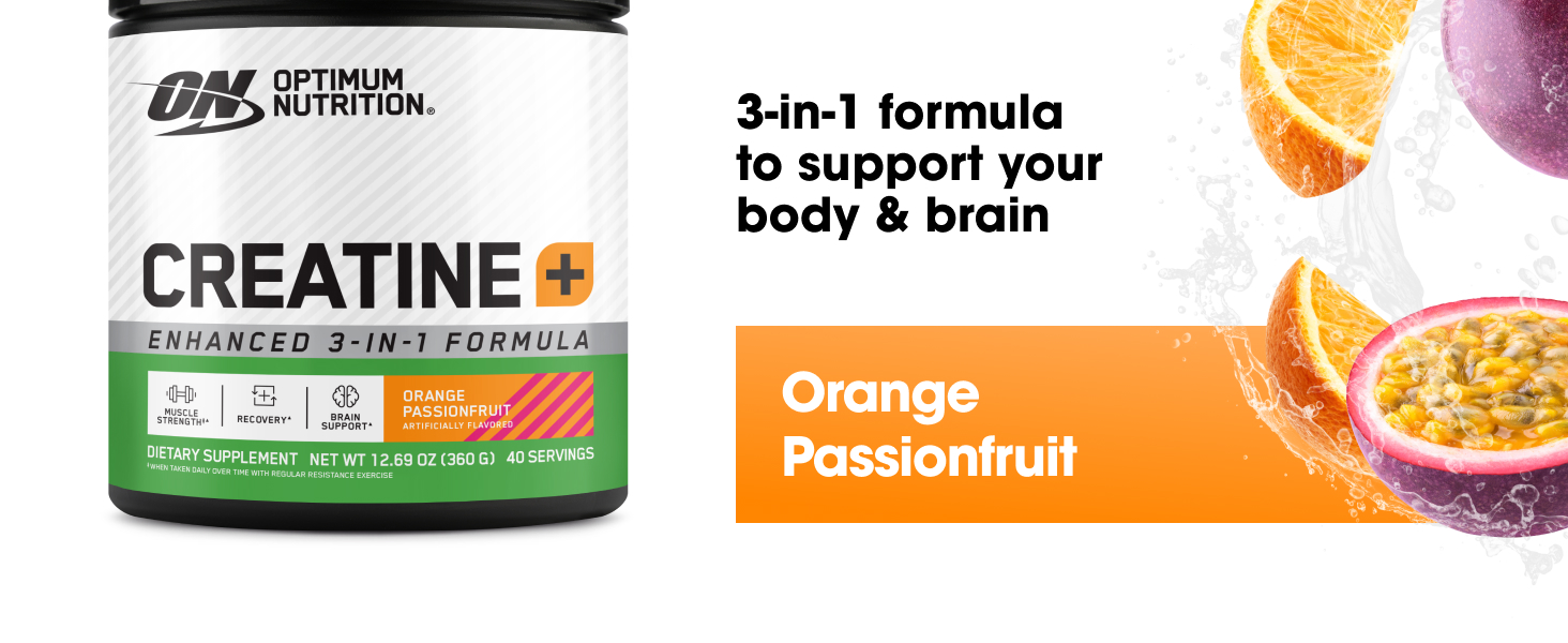 Optimum Nutrition Creatine Plus Powder, Orange Passionfruit, 0.79 LB