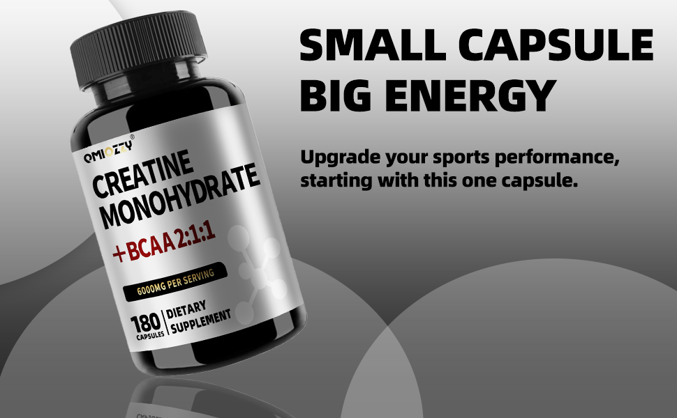 Micronized Creatine Monohydrate 6000MG with BCAA2:1:1, 180 Vegan Capsules