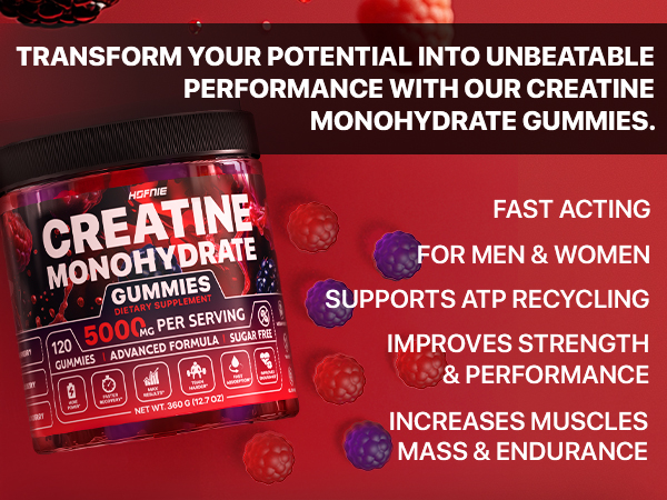 Creatine Monohydrate Gummies 5000mg - Energy Chews, Men & Women, 120 Ct