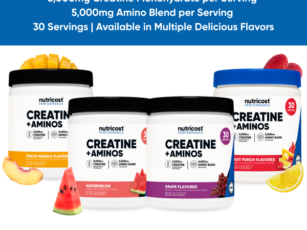 Nutricost Creatine + Aminos BCAA Blend (Fruit Punch Flavored) 30 Servings