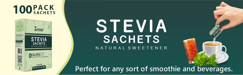 Zindagi Stevia Sachets | Natural Sugar Free | Diabetic Friendly Sweetener | 100 Sachets