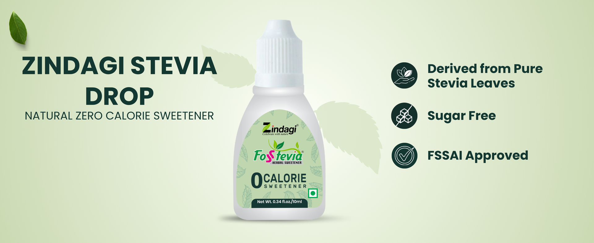 Zindagi Stevia Liquid Drops | Natural & Zero Calorie Sugar Subsitute | Pack Of 4
