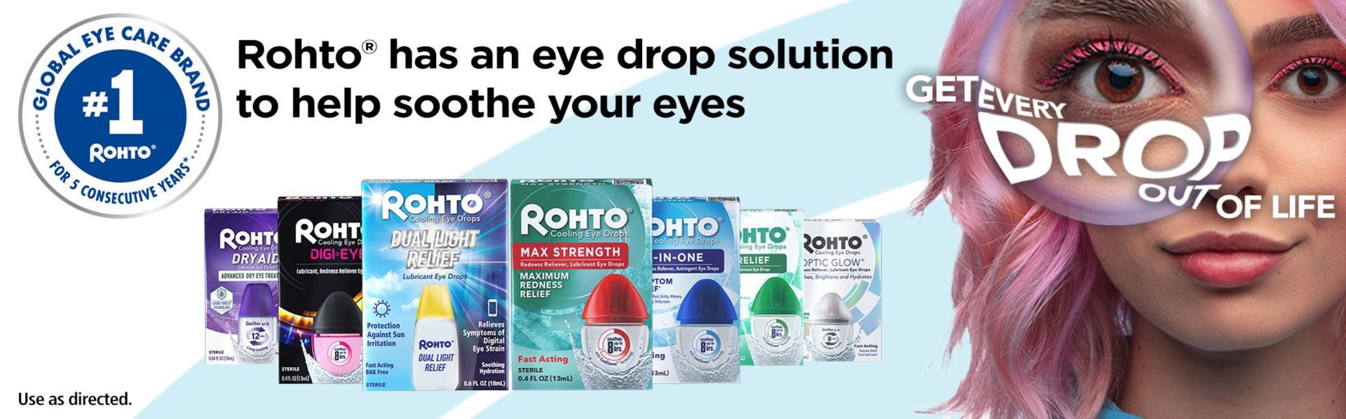 Rohto Dual Light Relief Cooling Lubricant Eye Drops, Protect Against Sun Irritation & Digital Eye Strain, Fast-Acting Relief of Dry Eyes, Grittiness, Burning & Stinging, 0.6 fl oz