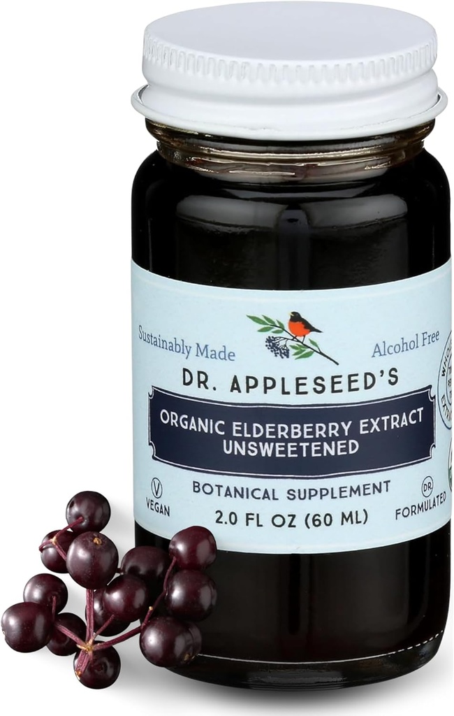 Appleseed의 유기 Elderberry 추출물은 최대 강도 11,000mg 어린이 + 성인 일일 면역 보충 의사 - 공식화 된 과학 백업 순수 Vegan 24 일 공급 - 2 Fl Oz