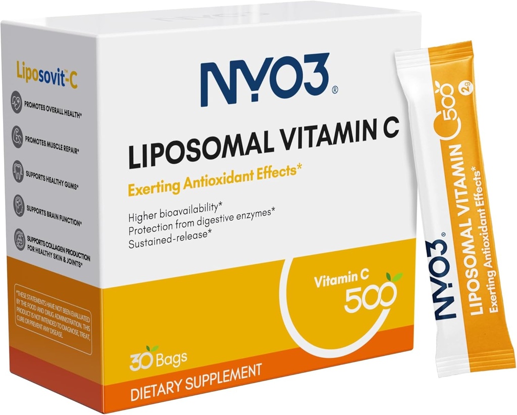 NYO3 Liposomal 비타민 C 분말, 지원 면역 체계 & 교원질 승압기, 강력한 산화 방지제, 개량 피부 건강, 글루텐 자유로운, 높은 흡수 비타민 C, 500mg, 30 조사