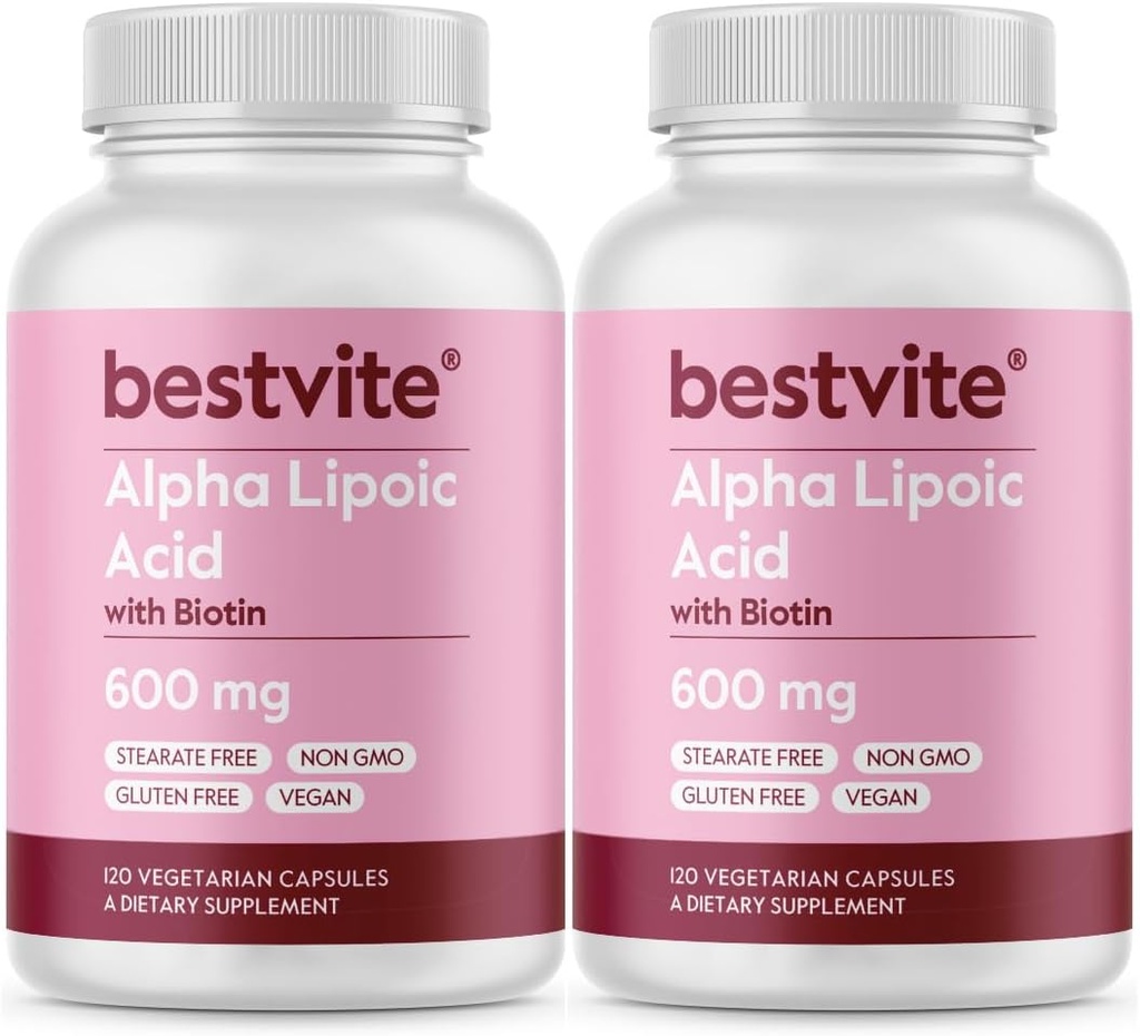 알파 Lipoic 산 600mg (캡슐 당) Biotin와 흡수 (240 채식 캡슐) (2 x 120) 필러 없음 - Stearates 없음 - Flow Agents 없음
