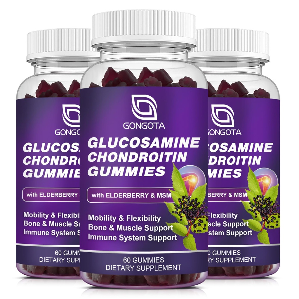 글루코사민 Chondroitin Gummies - 2 팩, MSM & Elderberry, 융통성 지원, 제일 연골 & Immune 지원은 남자와 Wome를 위해 보충합니다 - 180 Gummies