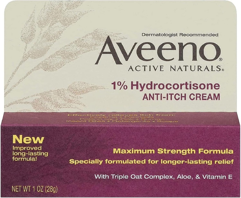 Aveeno 최대 힘 1% Hydrocortisone 반대로 Itch 크림, 1개 Oz, (24의 포장)