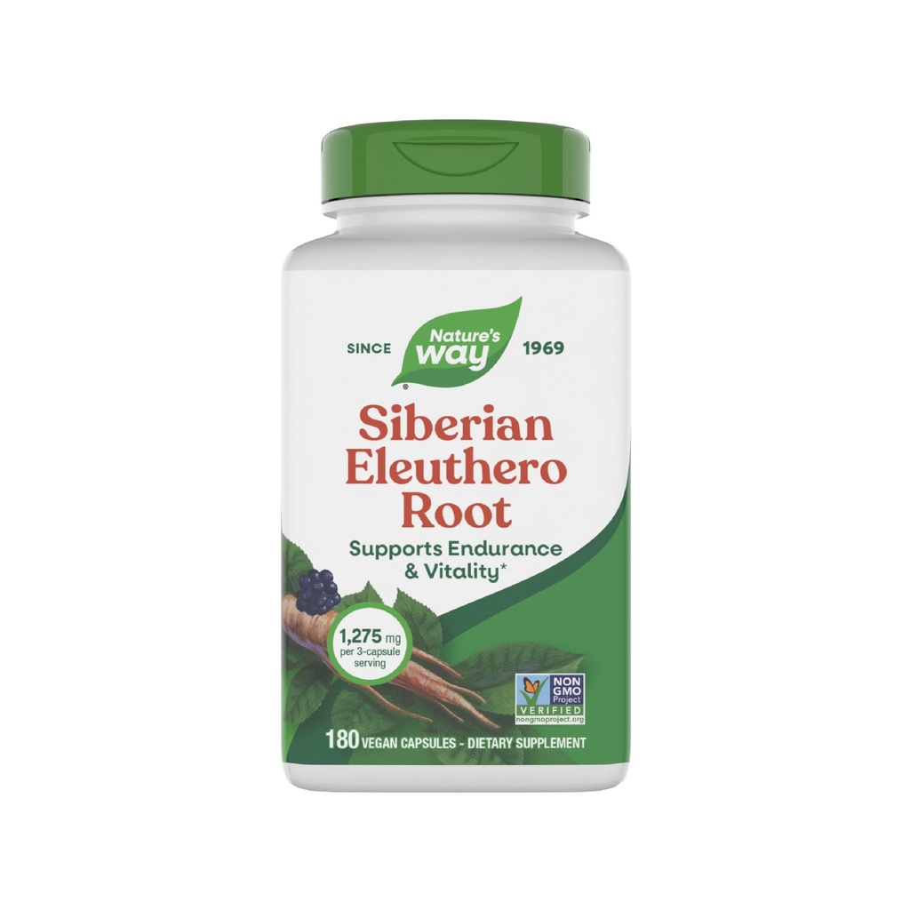 Nature's Way Premium Herbal Siberian Eleuthero Root Supplement, Endurance & Vitality*, Adaptogen*, 3-Capsule 서빙 당 1,275mg, Non-GMO Project Verified, 180 캡슐 (5 월 채식)