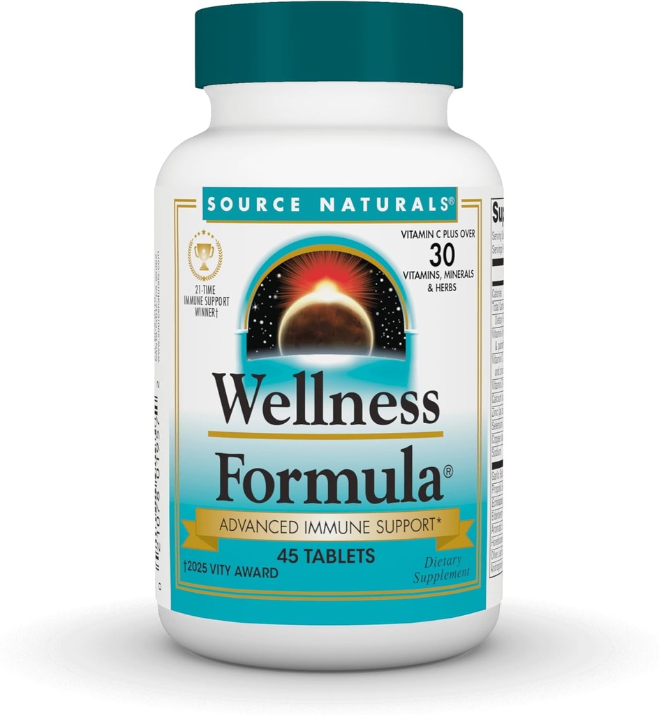 Source Naturals Wellness Formula Bio-Aligned Vitamins - 면역 시스템 지원 보충교재 및 면역 부스터 * - 45 정제