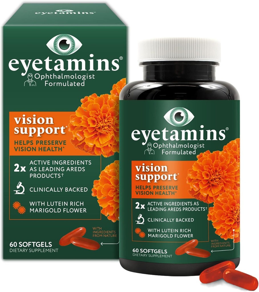 Eyetamins Vision Support - 60 캡슐의 안과 전문 - 2X Lutein 및 납 브랜드의 Zeaxanthin - 식물 기반, 자연 - Vegan 및 Non-GMO Formula (60 카운트)