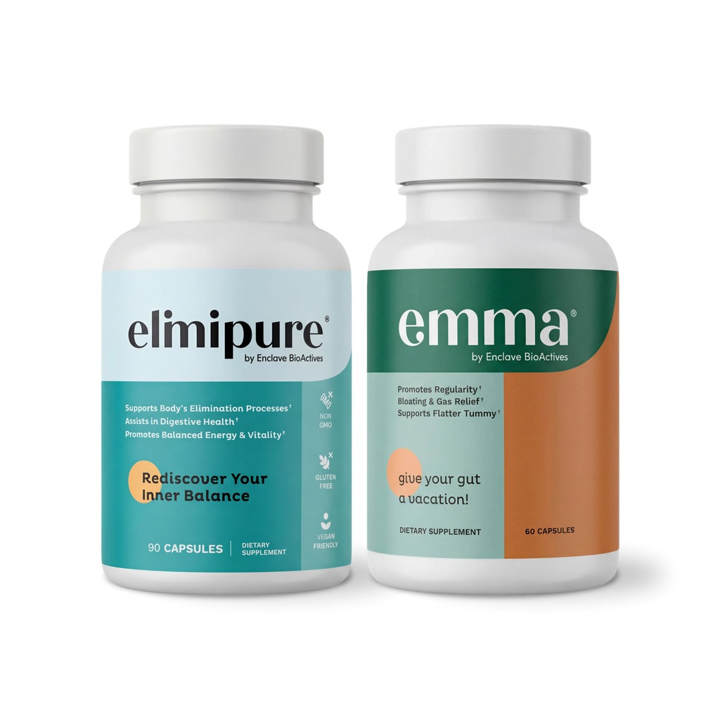 Emma Gut Health & Elimipure Cleanse 번들 – 블로팅, Metabolism 및 Microbiome 지원을위한 완벽한 소화 해독 번들 | 누출 Gut Repair, Colon Cleanse & IBS Relief
