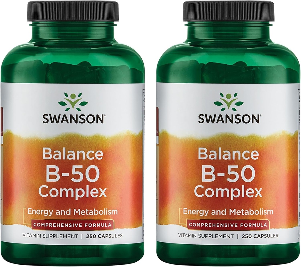 Swanson B-50 B-Complex - B 비타민 복합체와 높은 Potency & Bioavailability - Immune 시스템 지원, Aids Heart Health, 및 건강한 Nervous 시스템 지원 - (250 캡슐) (2 팩)