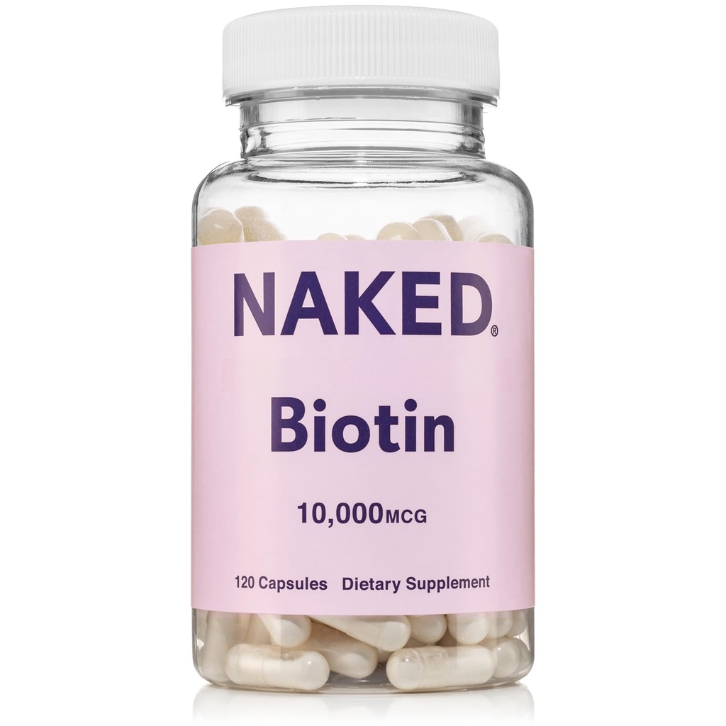 NAKED Biotin 10,000mcg - 건강한 머리, 피부 & 못 지원을 위한 최대 힘 비타민 B7 보충교재 - 비 GMO, 글루텐 자유로운, Vegan - 지원 Keratin 생산 - 120의 캡슐