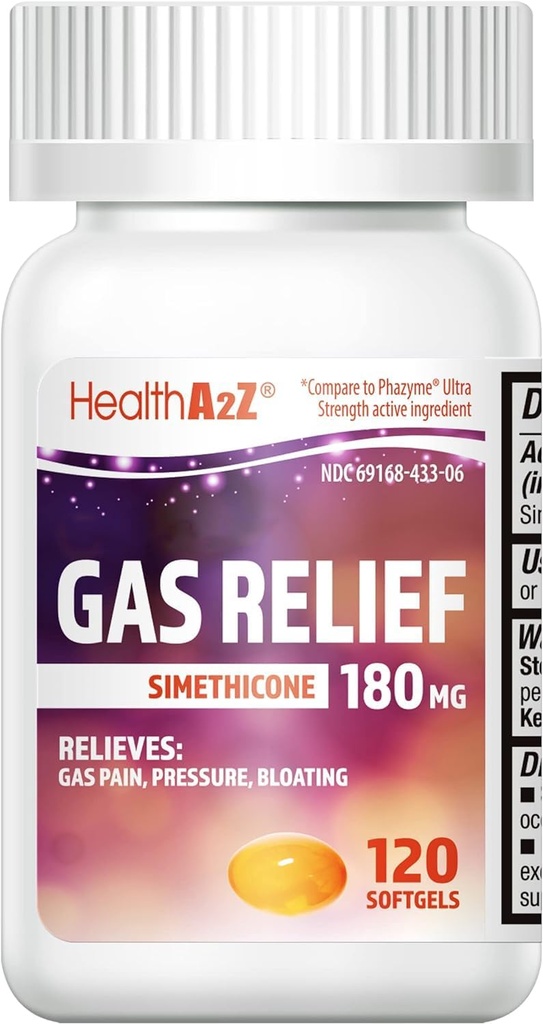 HealthA2Z® 가스 구호 Simethicone | 180 MG | Stomach Discomfort and Gas의 구호 | Anti Flatulence | 가스가 빠른 구호(120 Count)