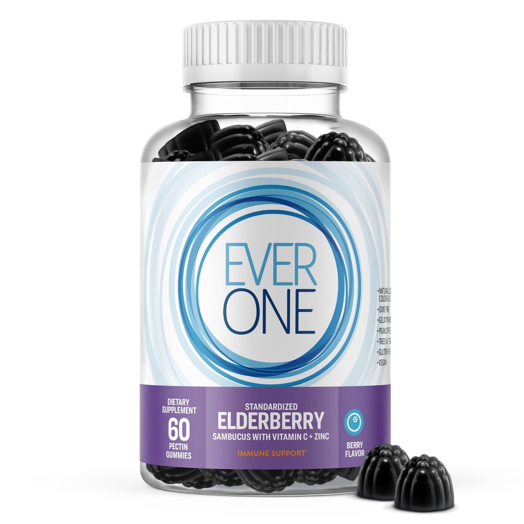 Sambucus Elderberry Gummies for Adults with Vitamin C and Zinc- Immune Support Supplement - Vegan, Gelatin Free, Gluten Free, GMO Free- Delicious Berry 맛, 검은 Elderberry Immune Gummy 비타민