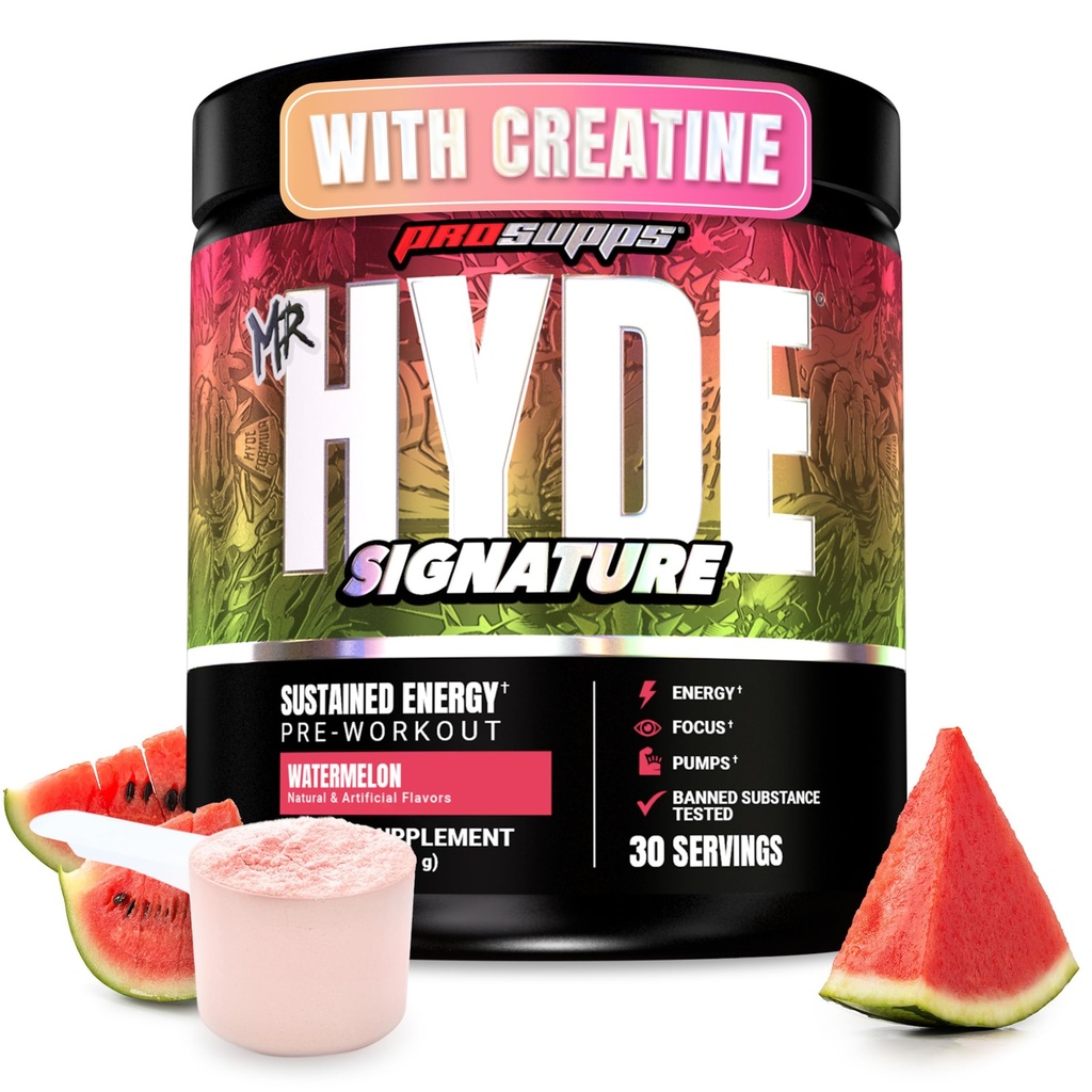 PROSUPPS Mr. Hyde Signature Pre Workout Powder with Creatine, Beta Alanine & Caffeine - Performance, Energy & Endurance - 남성 및 여성용 클렌징 및 체육관 보충제 (수박, 30 인분)