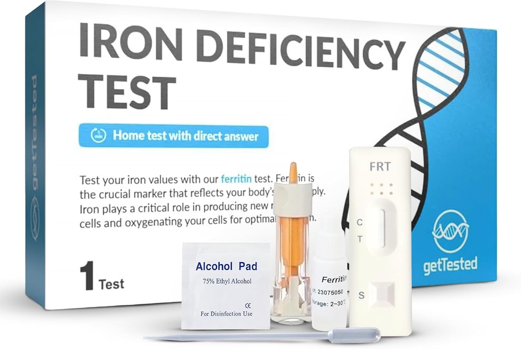 GetTested Iron Deficiency Test Kit – 빠른 결과와 빈혈을 위한 Home Blood Test – Fingerprick Sample, No Lab Visit Needed – 임상 검증된 Low Iron Level에 대한 검사