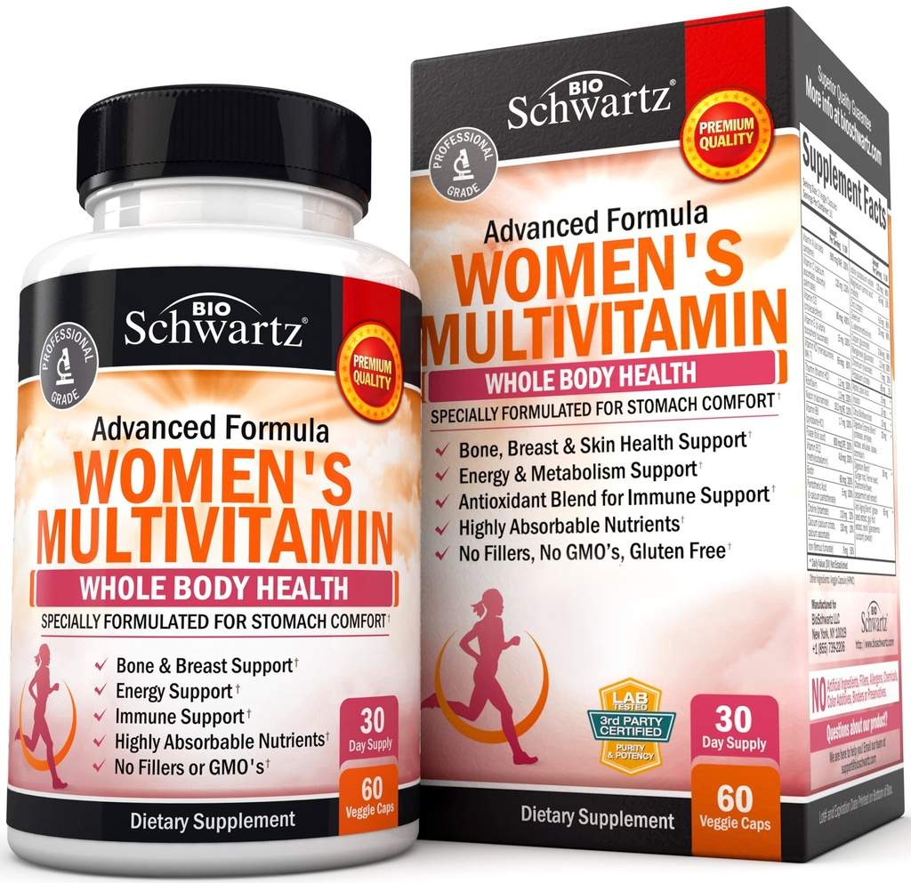비타민 D3를 가진 여성을 위한 Multivitamin - 뼈 Breast 피부 합동 에너지를 위한 Multivitamins - 면역력을 위한 비타민 지원 - 면역 체계 부스트 자연적인 면역성 방위 - 합동 지원 보충교재 - 60Ct