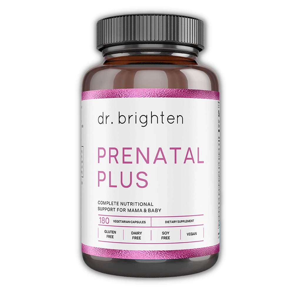 Dr. Brighten Prenatal Plus - 여성 정립, 활성 B 비타민, 무기물, 임신 또는 간호 어머니를위한 산화제, 비 GMO Vegan, 글루텐 없음, 소이 없음 - 180 캡슐