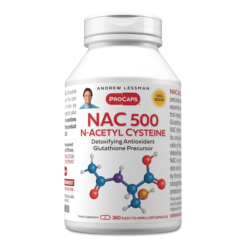 ANDREW LESSMAN NAC-500 N-Acetyl Cysteine 360 캡슐 - 무료 라디칼을 손상시키는 데 도움이, 뇌를 보호, 심장, Lungs, 간, Kidneys. 산화 방지제 해독. 없음 첨가제