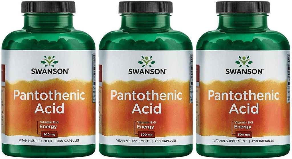 Swanson Pantothenic Acid (비타민 B-5) 에너지 대사 Nerve 기능 지원 500 mg 250 캡슐 (3 팩)