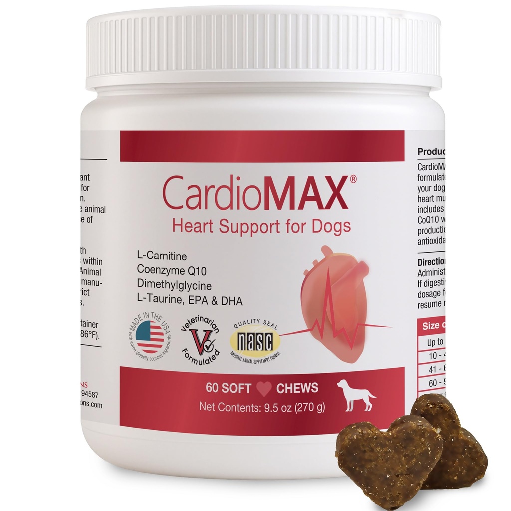 Dogs-Vet-Formulated, 산화 방지제 Rich-L-Taurine, L-Carnitine, EPA, DHA, COQ10-Aids Circulatory 힘, 심장 혈관 지원, 심장 근육 기능 미국 Made-60 연약한 가슴을 위한 심장 지원 보충교재
