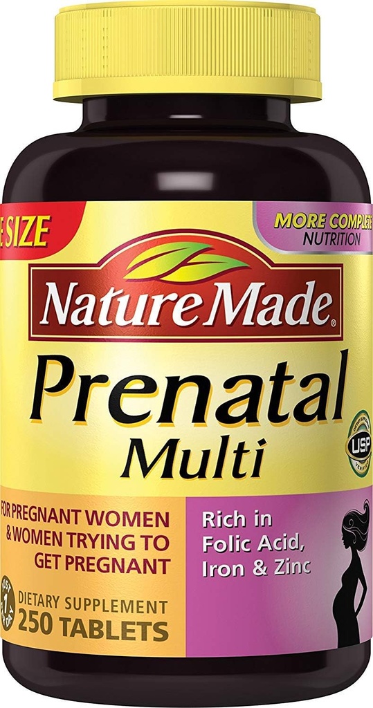 Nature Made Prenatal Multi, 250 Tablets, Folic Acid + 17 Prenatal Vitamins & Minerals to Support Baby Development and Mom, 비타민 D3, 칼슘, 철, 이오딘, 비타민 C 및 기타