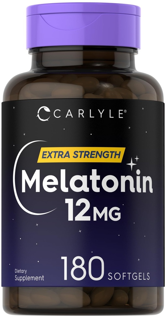 Carlyle Melatonin 12 mg | 180 Softgel 캡슐 | 성인 추가 강도 지원 보충교재 | 비 GMO, 글루텐 무료