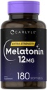 Carlyle Melatonin 12 mg | 180 Softgel 캡슐 | 성인 추가 강도 지원 보충교재 | 비 GMO, 글루텐 무료