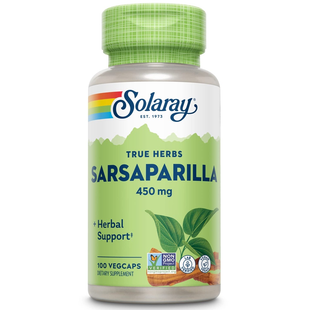 SOLARAY Sarsaparilla Root 450 mg - 전통 초본 지원 - Non-GMO, Vegan, Lab Verified - 60 일 환불 보증 - 100 서빙, 100 VegCaps