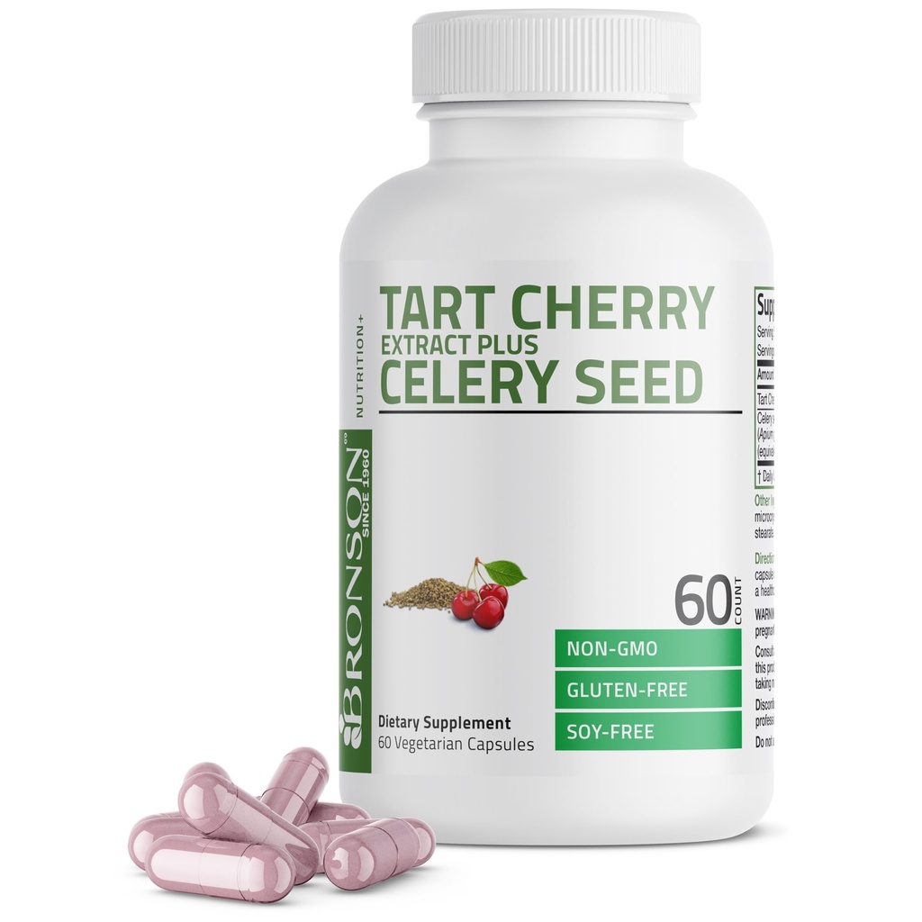 Bronson Tart Cherry Extract + Celery Seed Capsules - 강력한 Uric Acid Cleanse, Joint Mobility Support & Muscle Recovery Supplement - Non-GMO Formula - 60 채식 캡슐