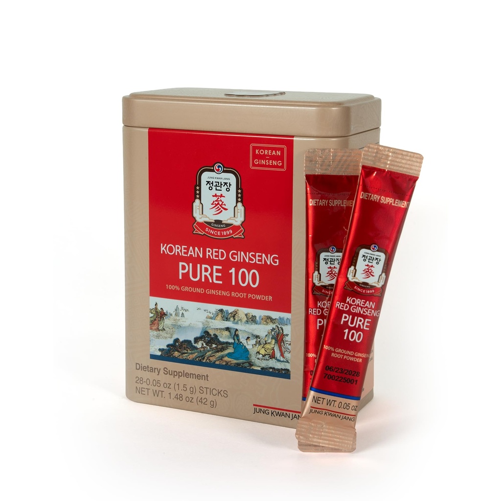 JungKwanJang Korean Red Ginseng Pure 100 - Panax Ginseng Powder Stick Supplements - 에너지 부스트 및 면역 지원 - Vegan, Caffeine Free, Gluten Free & Non-GMO (Net Wt. 1.48 oz, 30 스틱)