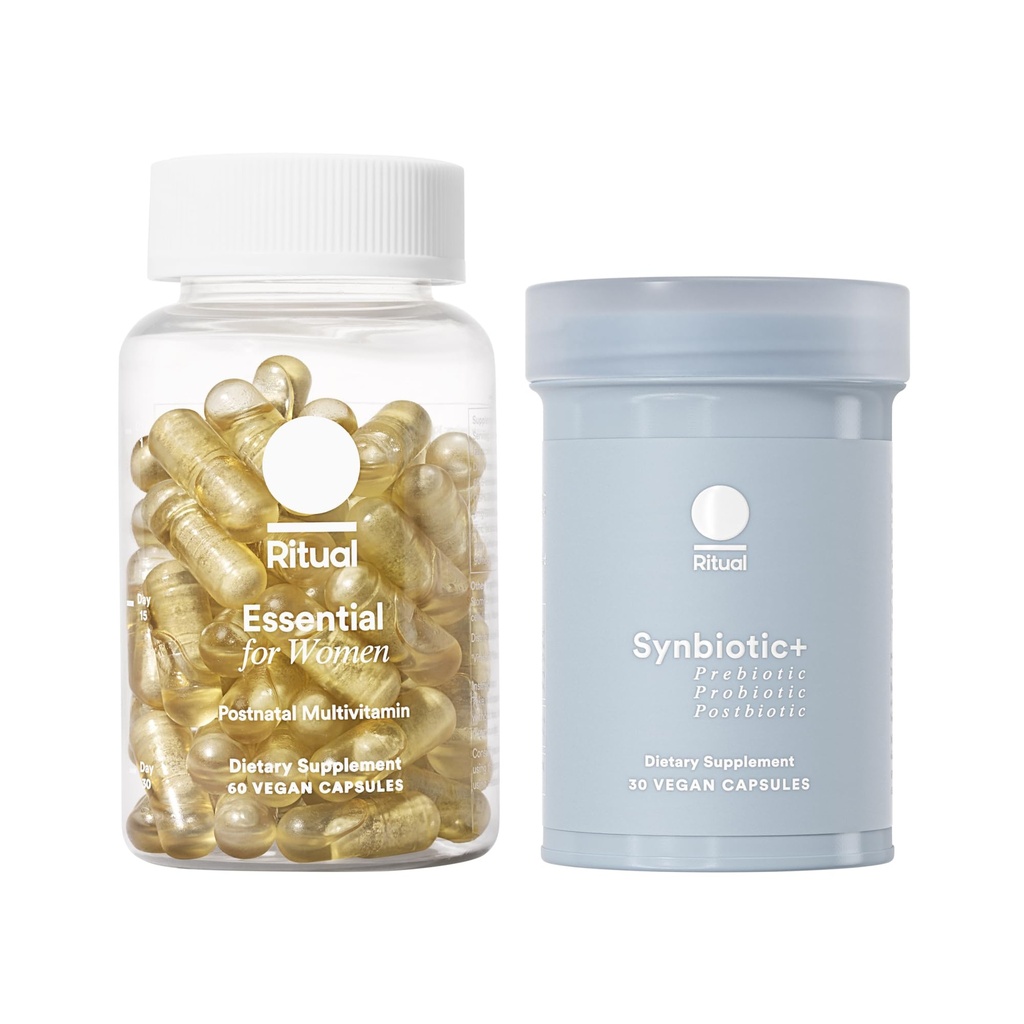 Ritual Postnatal Multivitamin 및 Gut Duo는 Postnatal 비타민과 Synbiotic+를 보충합니다: 3-in-1 Probiotic, Prebiotic, Postbiotic, 지원 Lactation 및 Gut 건강, 30 일 공급