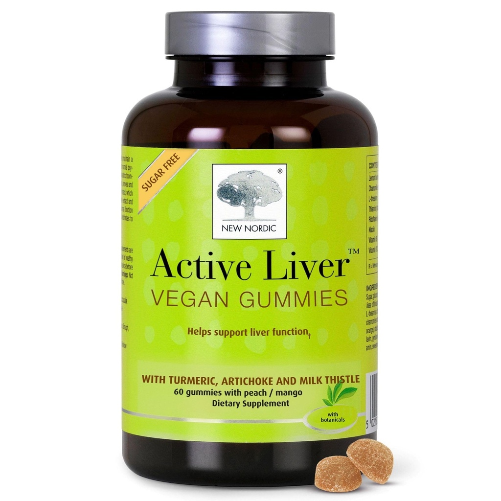 NEW NORDIC Active Liver Gummies, 우유 이틀, Artichoke & Turmeric Supplement, 천연 복숭아 망고 맛, 설탕 무료 & Vegan, 60 개 (팩 1)