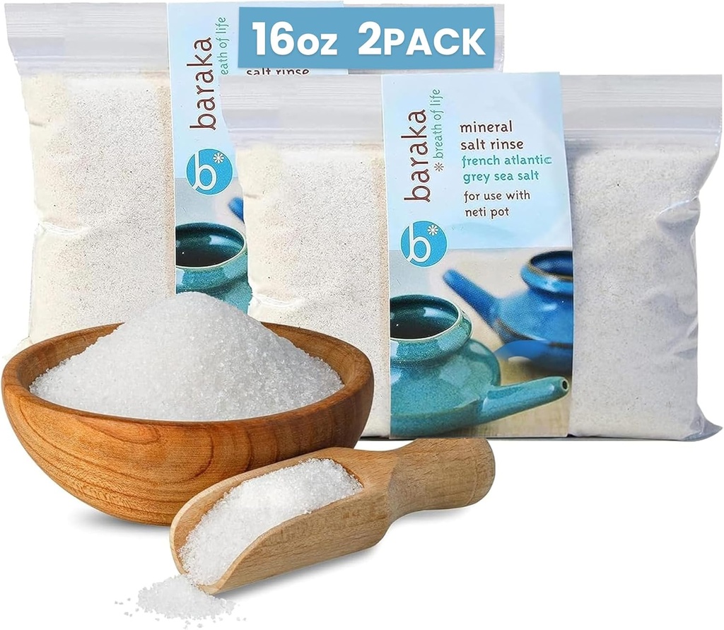 Baraka Ceramic Neti Pot Sinus Rinse with Mineral Sea Salt - Saline Solution - 세라믹 Neti Pot과 쌍 - Sinus Care Rinse - Nose Rinse - Nasal Salt - Mineral Sea Salt Rinse (16 oz - 2 Pack)