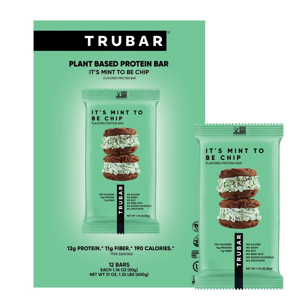 TRUBAR Vegan Protein Bars - Soy Free, Dairy Free, Gluten Free Protein Bars - 설탕 알코올 없음 - Non-GMO - 12g의 단백질 - 그것은 칩 - 12 개 카운트