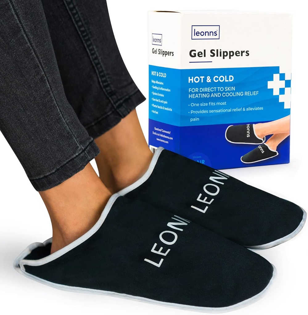 젤 아이스 팩 슬리퍼 - 발 고통, 발, 통풍 구호, Swollen 발, Plantar Fasciitis 및 Heel Spurs- One Size Fits에 대한 뜨거운 콜드 치료 제공 (블랙)