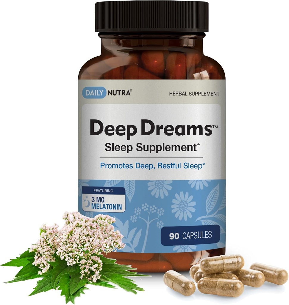 깊은 꿈 ~ 자연 수면 보충 - 깊은, 휴식 수면 촉진 - Melatonin, L-Tryptophan, Apigenin, Valerian, Chamomile, & Passionflower (90 캡슐)의 혼합