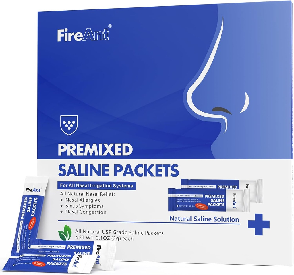 Sinus Rinse 용 FireAnt Saline Packets, Nasal Rinse 용 100 Premixed Neti Pot Salt Packet, Nasal Irrigation System 용 Sinus Rinse Packets, PH Balanced - 슬레이트 블루