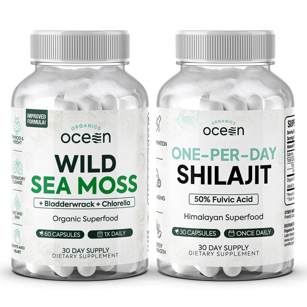 유기 바다 야생 바다 Moss 캡슐과 남성과 여성을위한 일 Shilajit - 100 % 아일랜드어 바다 Moss 및 순수한 Shilajit 캡슐 - 여성과 남성을위한 Thyroid 지원