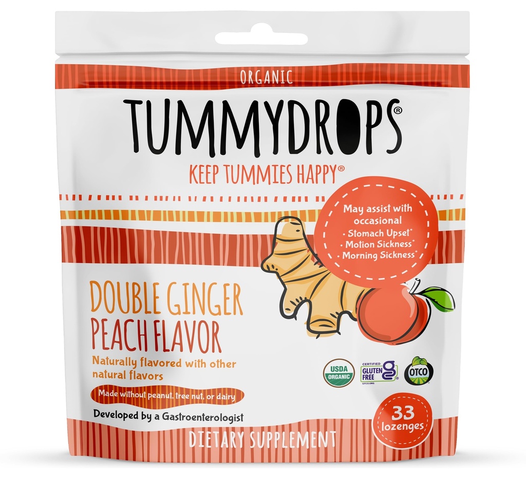 Tummydrops USDA 유기 더블 생강 복숭아, 33 lozenges